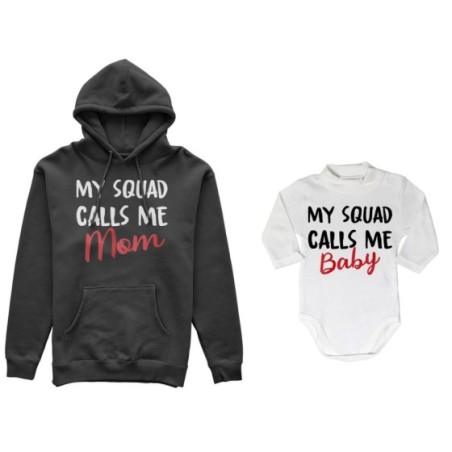 Coordinato felpe o body lupetto neonato madre figlio my squad calls me mom Per la mamma
