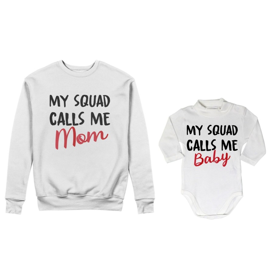 Coordinato felpe o body lupetto neonato madre figlio my squad calls me mom Per la mamma