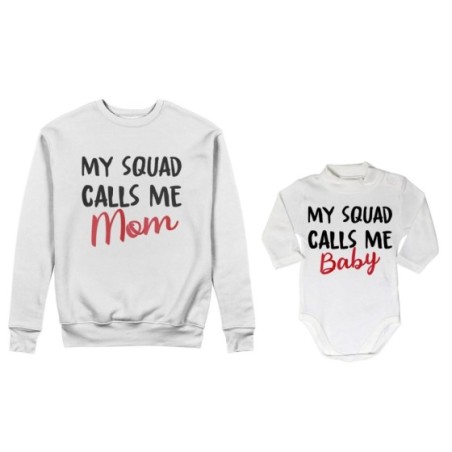 Coordinato felpe o body lupetto neonato madre figlio my squad calls me mom Per la mamma