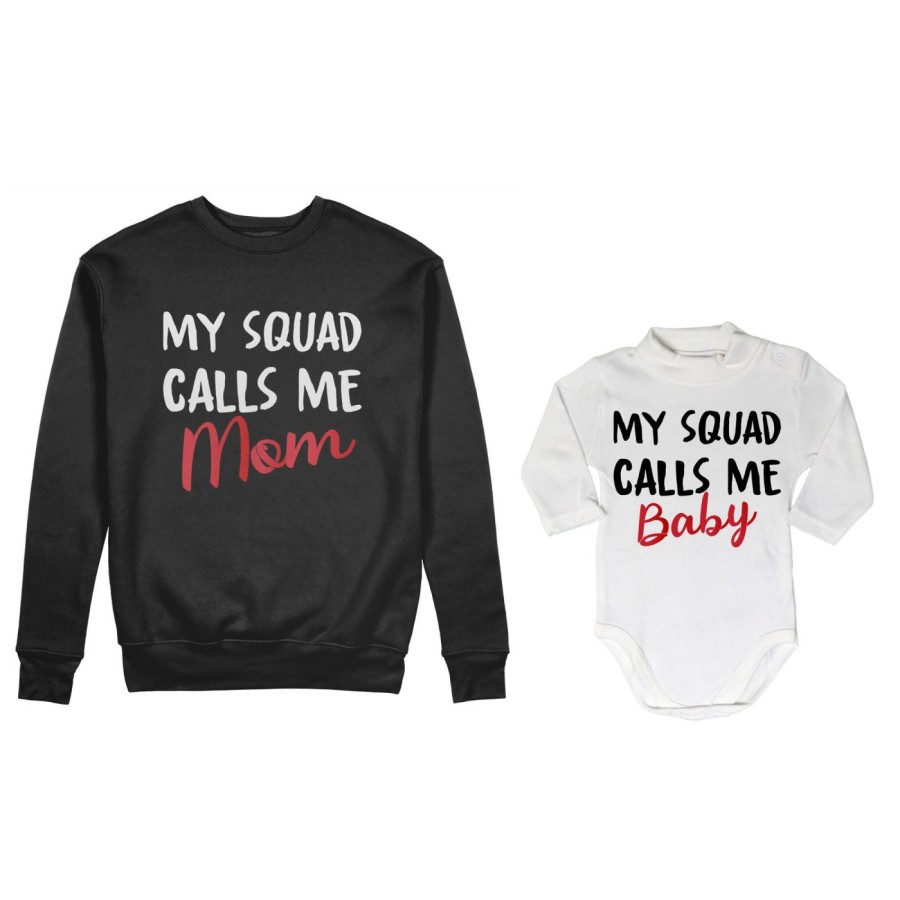 Coordinato felpe o body lupetto neonato madre figlio my squad calls me mom Per la mamma