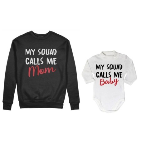 Coordinato felpe o body lupetto neonato madre figlio my squad calls me mom Per la mamma