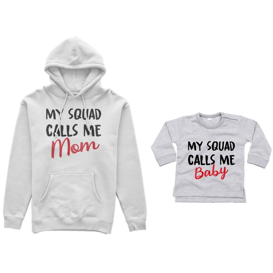 Coordinato felpe o body lupetto neonato madre figlio my squad calls me mom Per la mamma