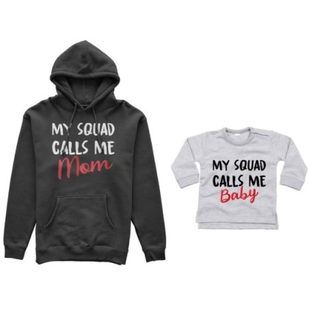 Coordinato felpe o body lupetto neonato madre figlio my squad calls me mom Per la mamma