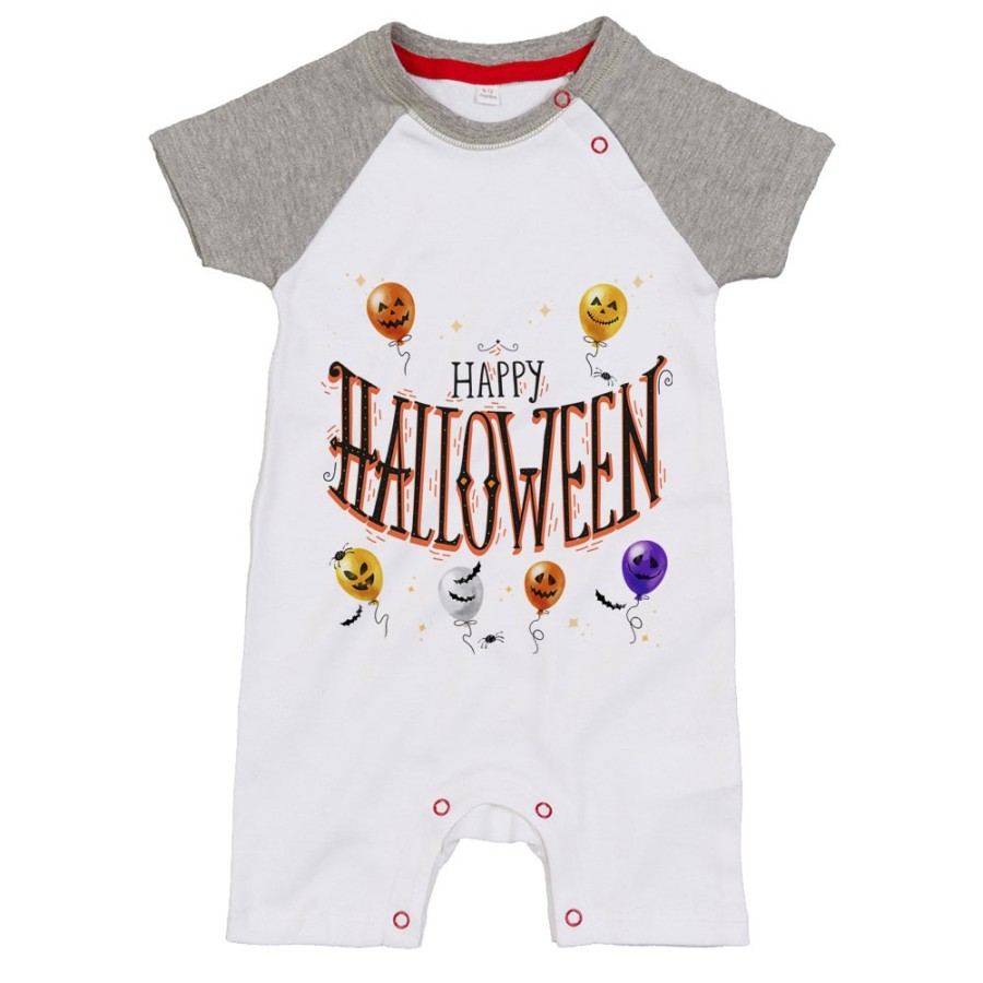 Pagliaccetto neonato happy halloween con palloncini terrificanti watercolor Halloween