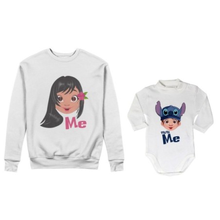 Coordinato felpe o body lupetto neonato madre figlio me lilo mini stich Per la mamma