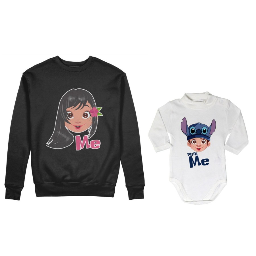 Coordinato felpe o body lupetto neonato madre figlio me lilo mini stich Per la mamma