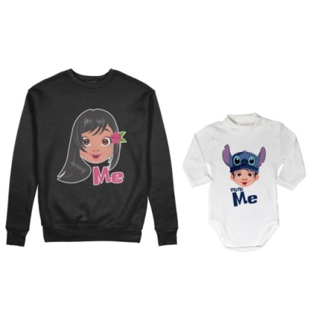 Coordinato felpe o body lupetto neonato madre figlio me lilo mini stich Per la mamma