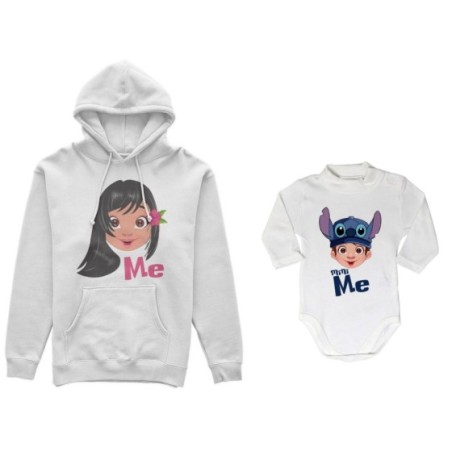 Coordinato felpe o body lupetto neonato madre figlio me lilo mini stich Per la mamma