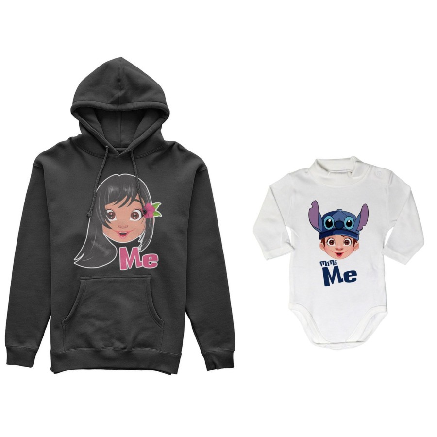 Coordinato felpe o body lupetto neonato madre figlio me lilo mini stich Per la mamma