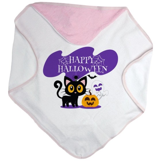 Accappatoio neonato happy halloween con gattino zucca e fantasmino Halloween