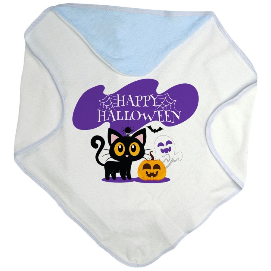 Accappatoio neonato happy halloween con gattino zucca e fantasmino Halloween