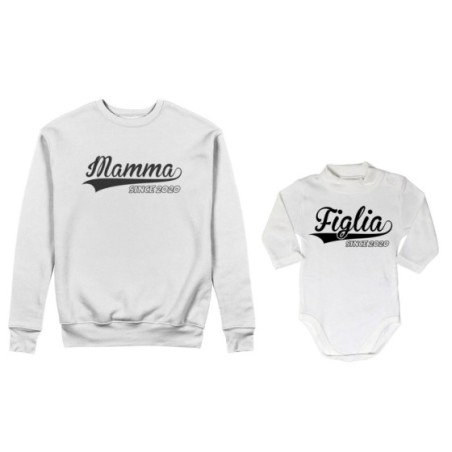 Coordinato felpe o body lupetto madre figlio personalizzato con anno mamma since figlia figlio since Per la mamma