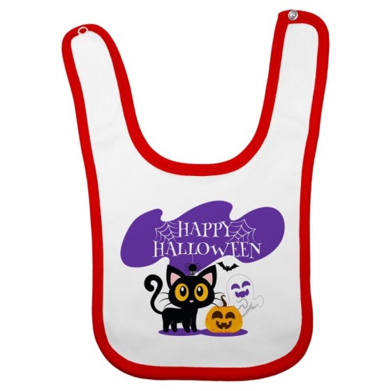 Bavaglino neonato happy halloween con gattino zucca e fantasmino Halloween