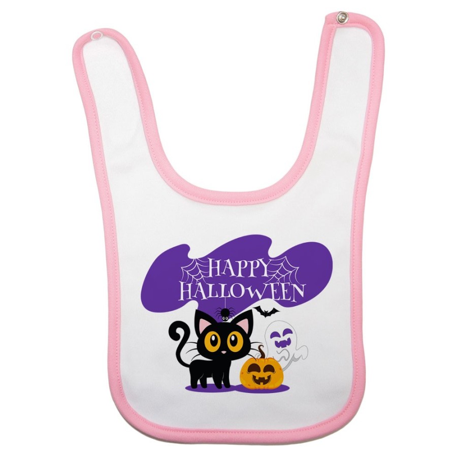 Bavaglino neonato happy halloween con gattino zucca e fantasmino Halloween