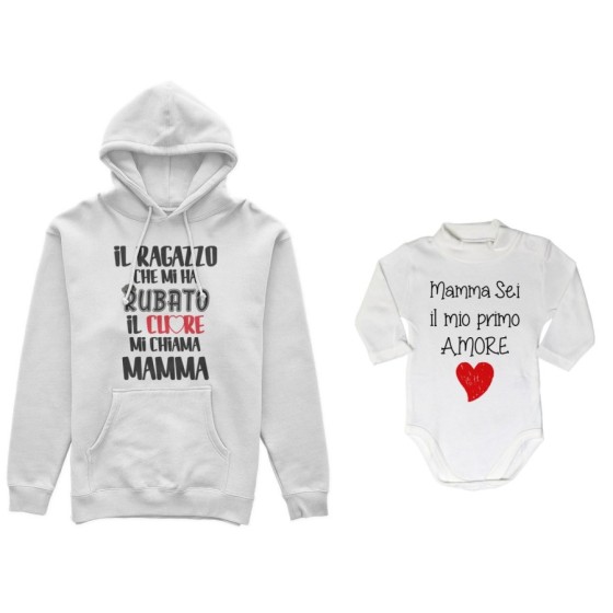 Coordinato felpe o body lupetto madre figlio il ragazzo che mi ha rubato il cuore mi chiama mamma Per la mamma