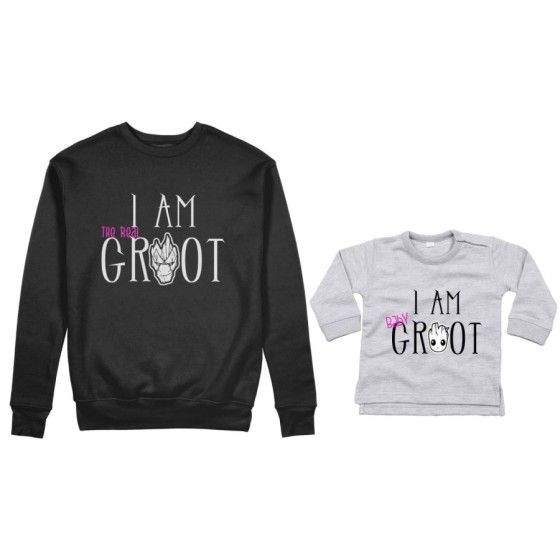 Coordinato felpe o body lupetto neonato madre figlio i am the real groot i am baby groot Per la mamma