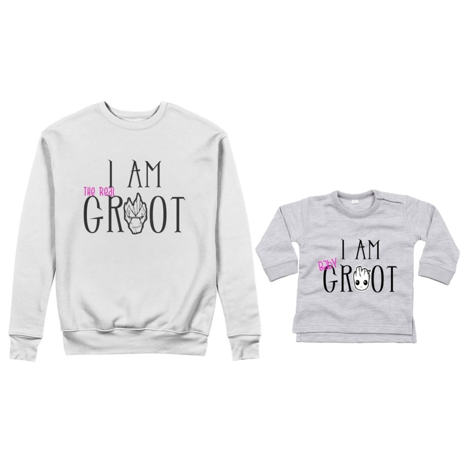 Coordinato felpe o body lupetto neonato madre figlio i am the real groot i am baby groot Per la mamma