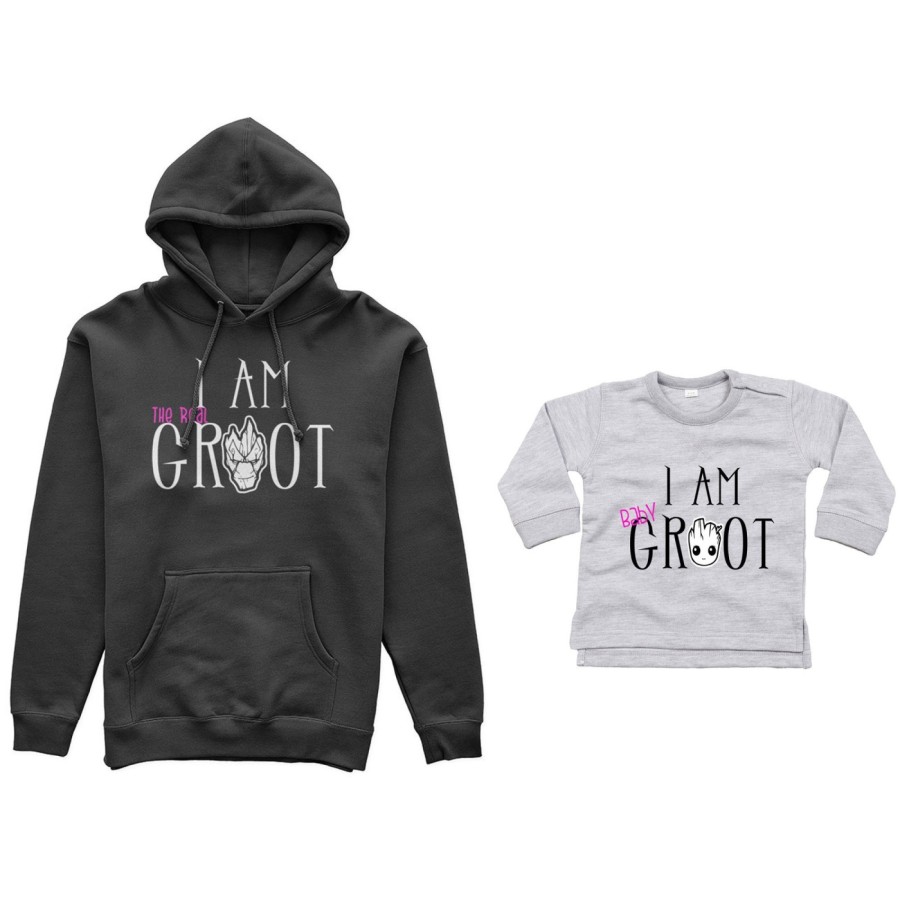 Coordinato felpe o body lupetto neonato madre figlio i am the real groot i am baby groot Per la mamma