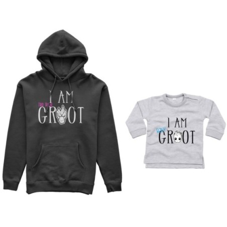 Coordinato felpe o body lupetto neonato madre figlio i am the real groot i am baby groot Per la mamma
