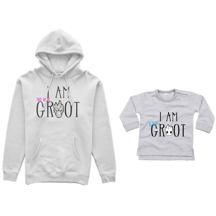 Coordinato felpe o body lupetto neonato madre figlio i am the real groot i am baby groot Per la mamma