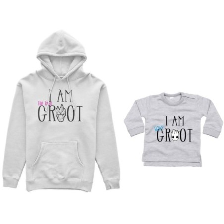 Coordinato felpe o body lupetto neonato madre figlio i am the real groot i am baby groot Per la mamma