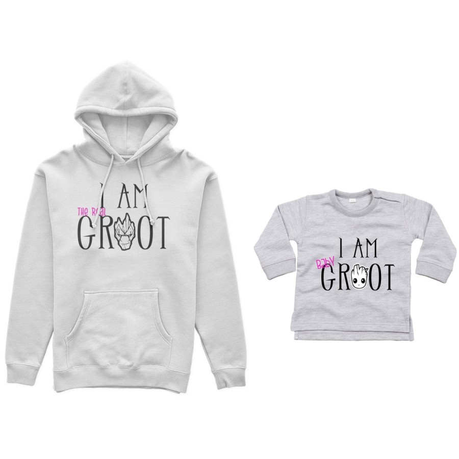 Coordinato felpe o body lupetto neonato madre figlio i am the real groot i am baby groot Per la mamma