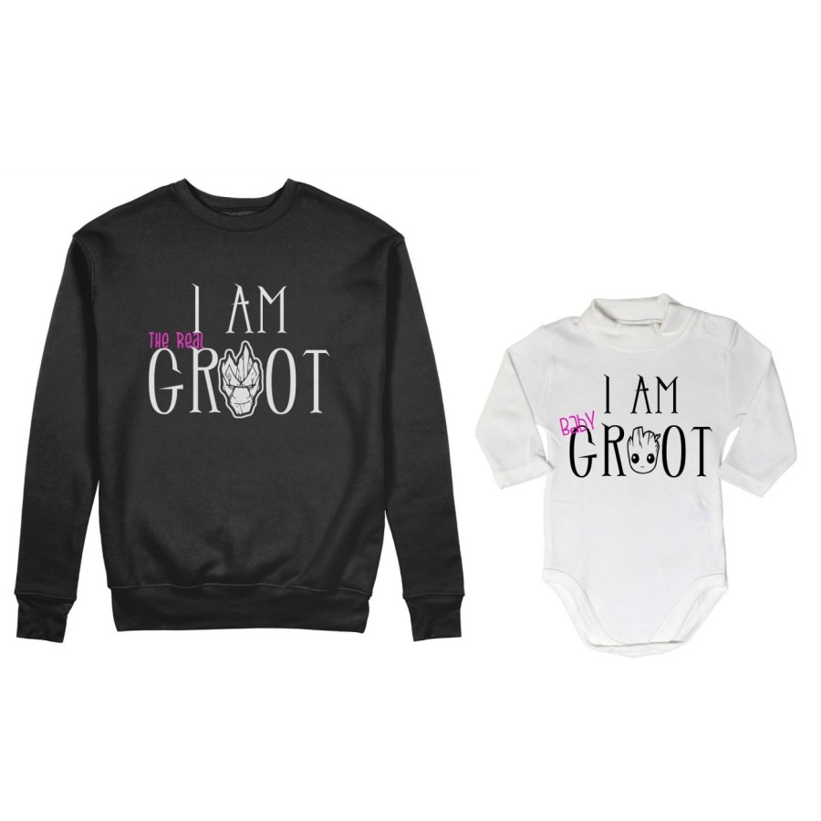 Coordinato felpe o body lupetto neonato madre figlio i am the real groot i am baby groot Per la mamma