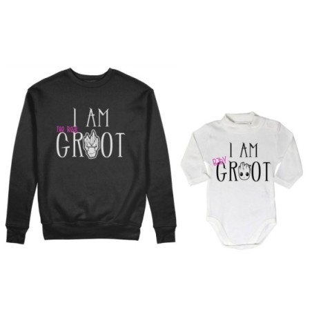 Coordinato felpe o body lupetto neonato madre figlio i am the real groot i am baby groot Per la mamma