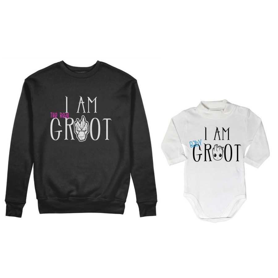 Coordinato felpe o body lupetto neonato madre figlio i am the real groot i am baby groot Per la mamma