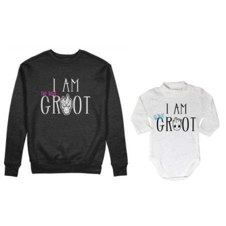 Coordinato felpe o body lupetto neonato madre figlio i am the real groot i am baby groot Per la mamma