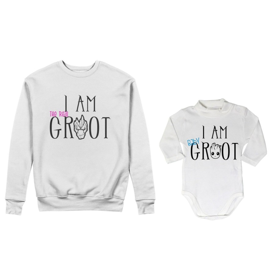 Coordinato felpe o body lupetto neonato madre figlio i am the real groot i am baby groot Per la mamma