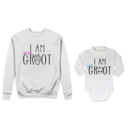 Coordinato felpe o body lupetto neonato madre figlio i am the real groot i am baby groot Per la mamma