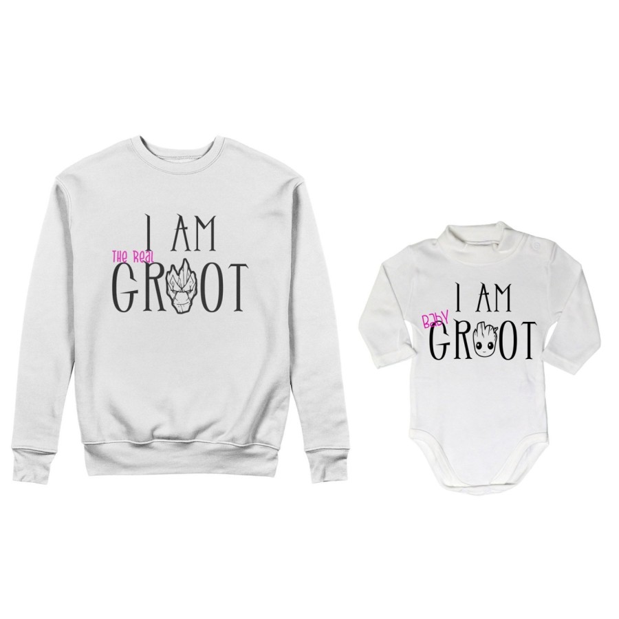 Coordinato felpe o body lupetto neonato madre figlio i am the real groot i am baby groot Per la mamma