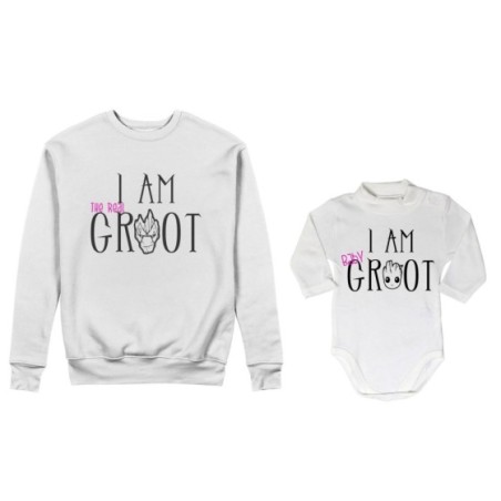 Coordinato felpe o body lupetto neonato madre figlio i am the real groot i am baby groot Per la mamma