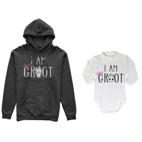 Coordinato felpe o body lupetto neonato madre figlio i am the real groot i am baby groot Per la mamma