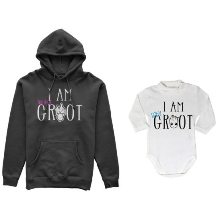 Coordinato felpe o body lupetto neonato madre figlio i am the real groot i am baby groot Per la mamma