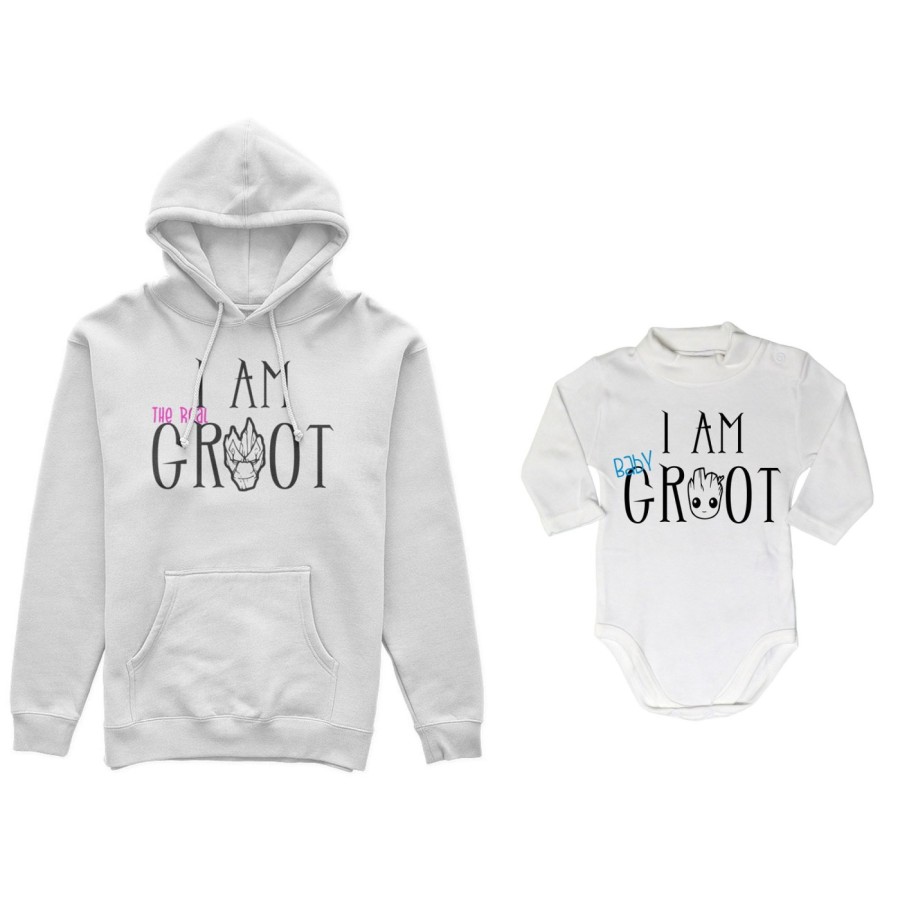 Coordinato felpe o body lupetto neonato madre figlio i am the real groot i am baby groot Per la mamma