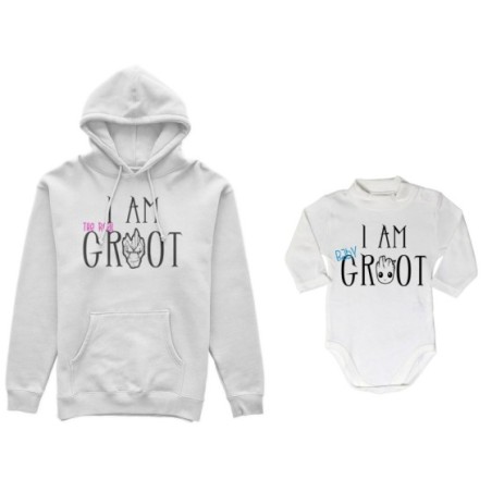 Coordinato felpe o body lupetto neonato madre figlio i am the real groot i am baby groot Per la mamma