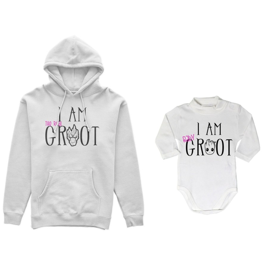 Coordinato felpe o body lupetto neonato madre figlio i am the real groot i am baby groot Per la mamma