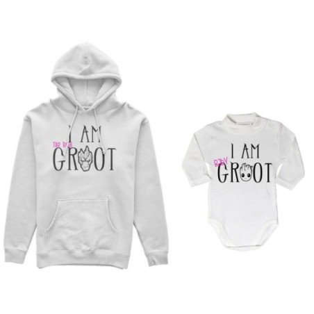 Coordinato felpe o body lupetto neonato madre figlio i am the real groot i am baby groot Per la mamma