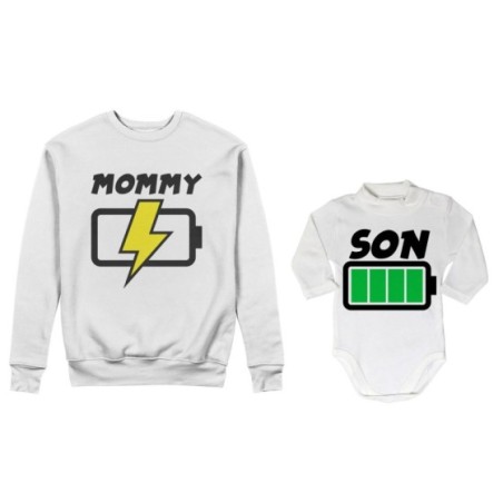 Coordinato felpe o body lupetto neonato madre figlio mommy chaging daughter son full battery Per la mamma