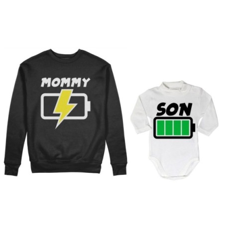 Coordinato felpe o body lupetto neonato madre figlio mommy chaging daughter son full battery Per la mamma