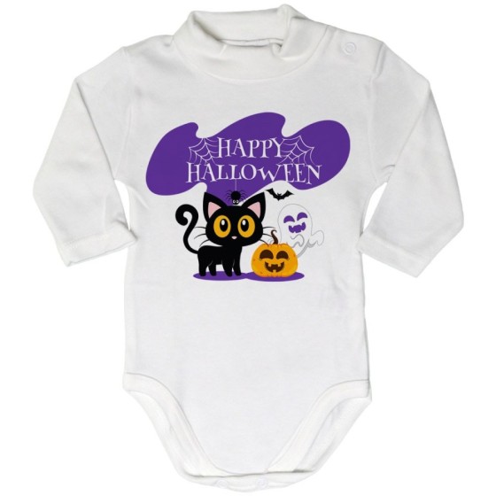 Body lupetto neonato happy halloween con gattino zucca e fantasmino Halloween