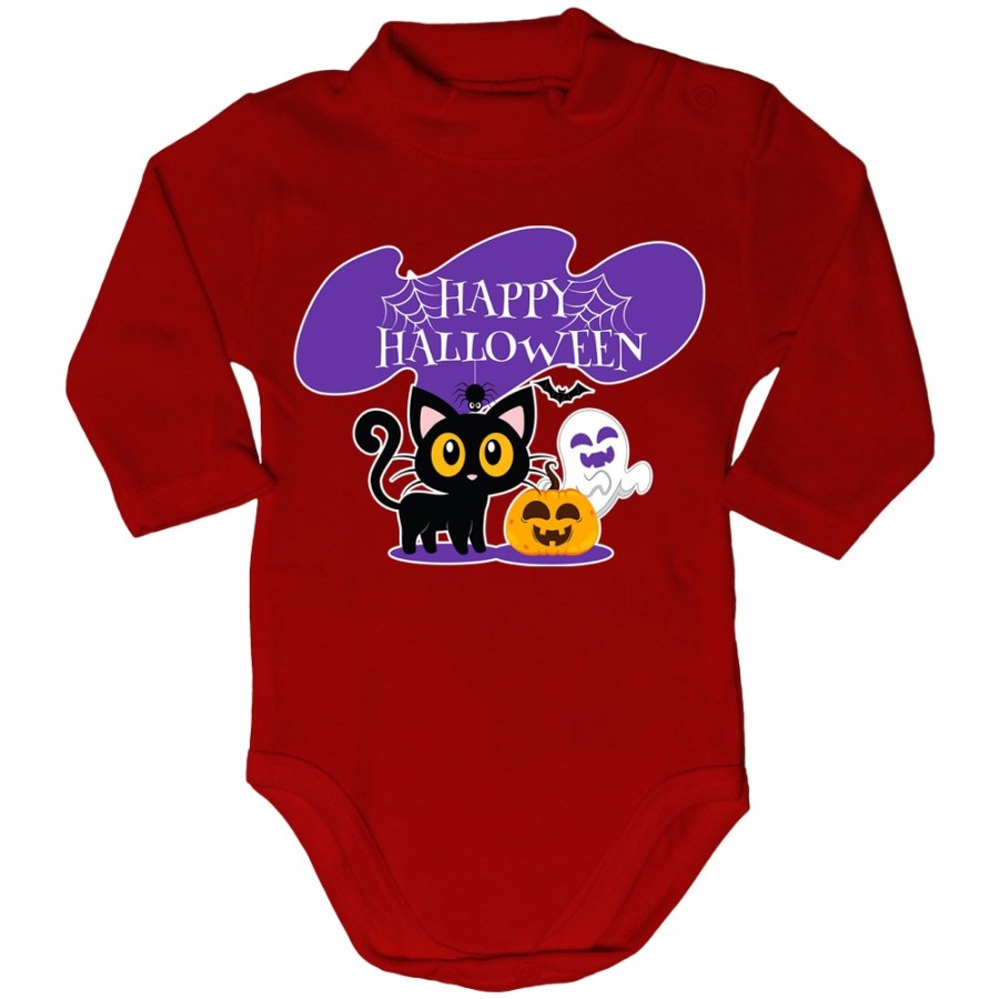 Body lupetto neonato happy halloween con gattino zucca e fantasmino Halloween