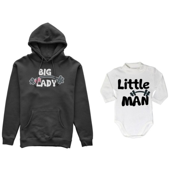 Coordinato felpe o body lupetto neonato madre figlio big lady little lady little man fitness Per la mamma