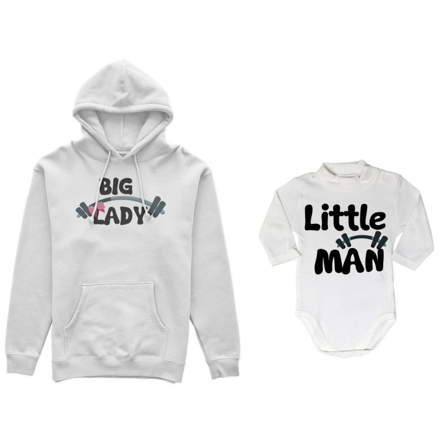 Coordinato felpe o body lupetto neonato madre figlio big lady little lady little man fitness Per la mamma