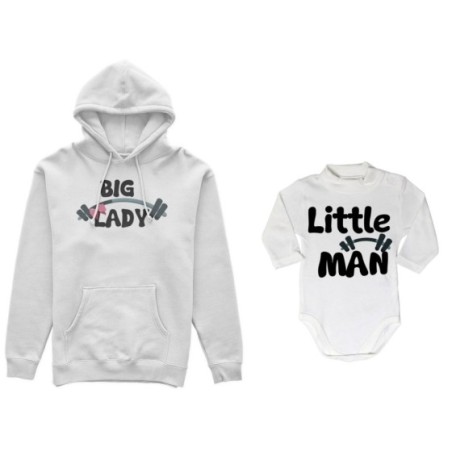 Coordinato felpe o body lupetto neonato madre figlio big lady little lady little man fitness Per la mamma