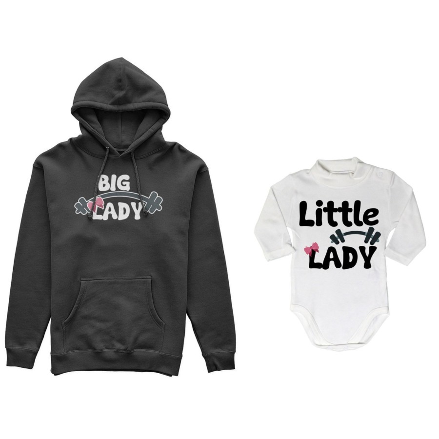 Coordinato felpe o body lupetto neonato madre figlio big lady little lady little man fitness Per la mamma