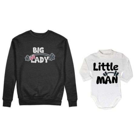 Coordinato felpe o body lupetto neonato madre figlio big lady little lady little man fitness Per la mamma