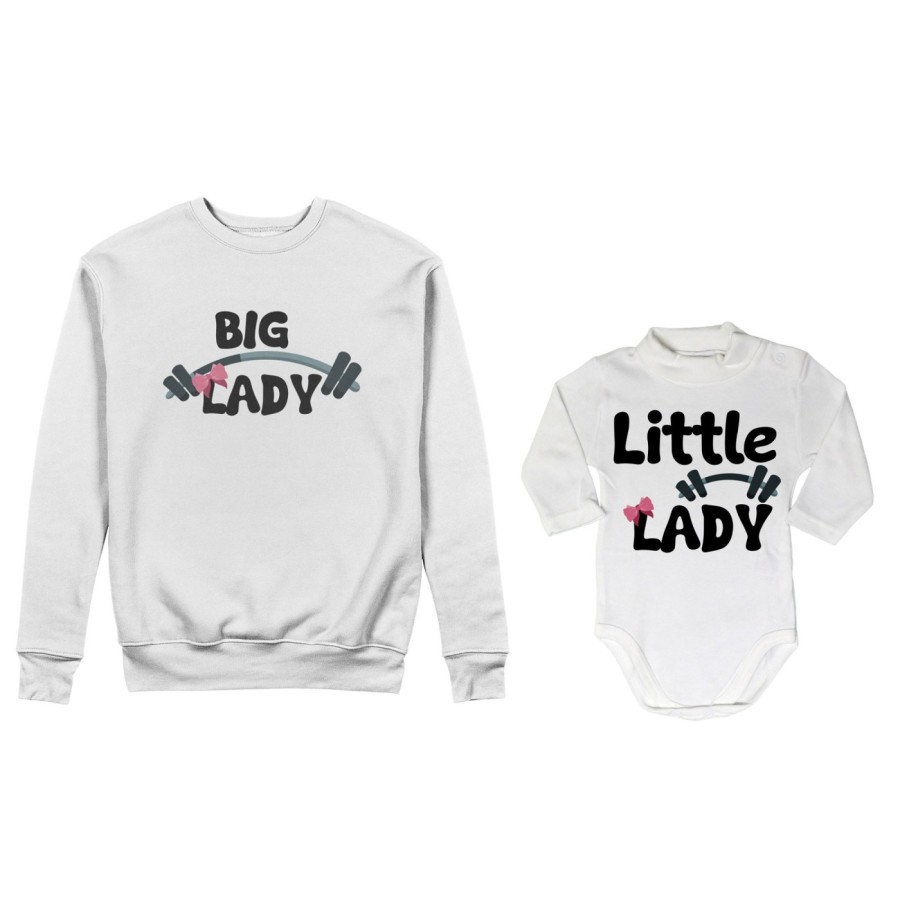 Coordinato felpe o body lupetto neonato madre figlio big lady little lady little man fitness Per la mamma